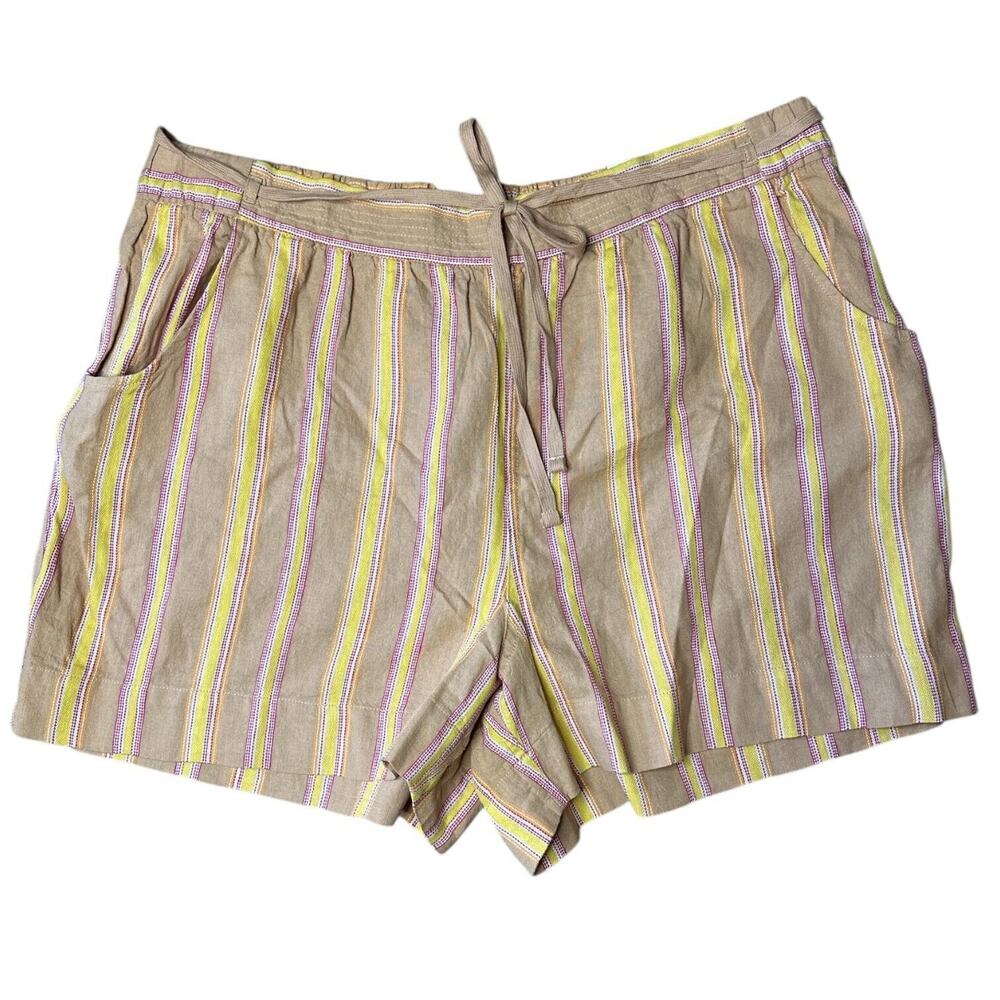 Lane Bryant Plus Size Brown Striped Pull On Linen Shorts NEW Size 22/24 Women's